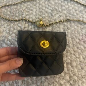 Black Quilted Mini Bag with Gold Accents (chain belt)